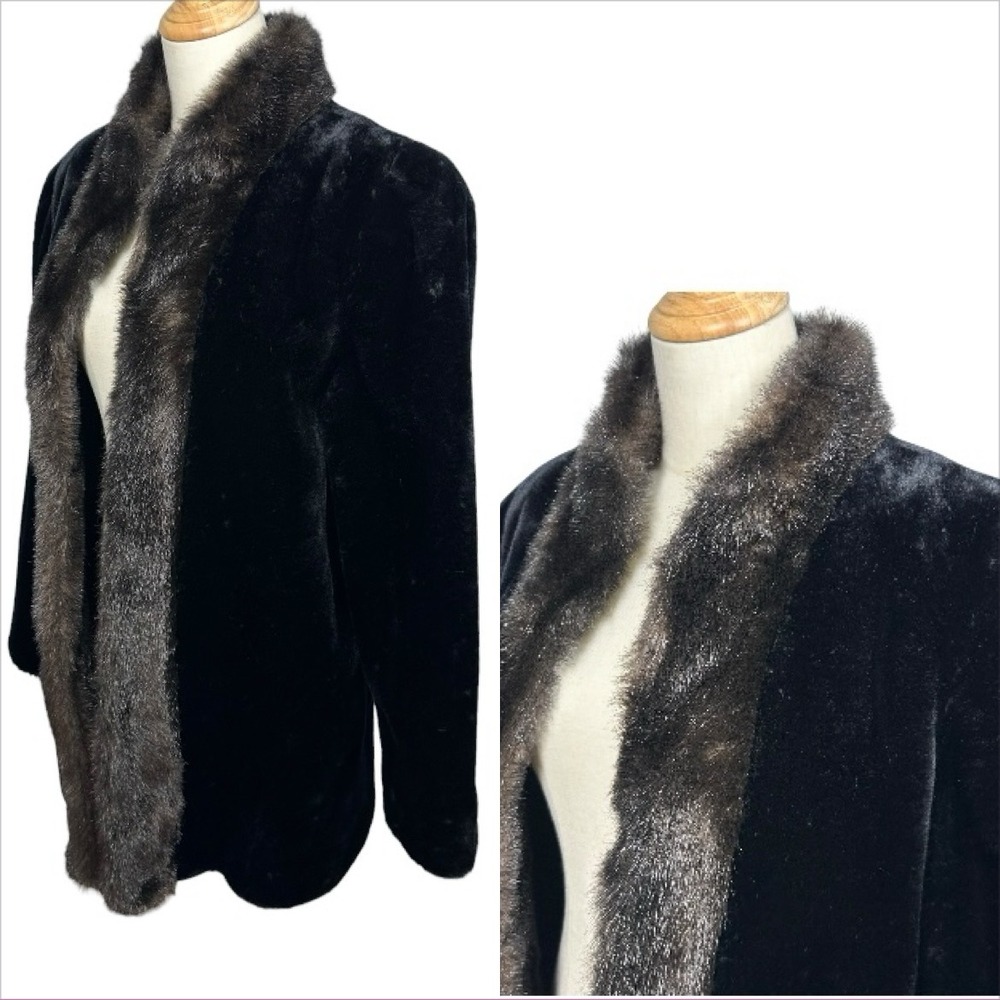 Vtg Faux Fur Trimmed‎ Penny Lane Coat Luxury Mob Wife Formal Evening Size M-L